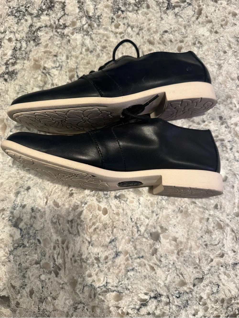 Born Women's Black Lace-Up Leather Flats with Cream Sole